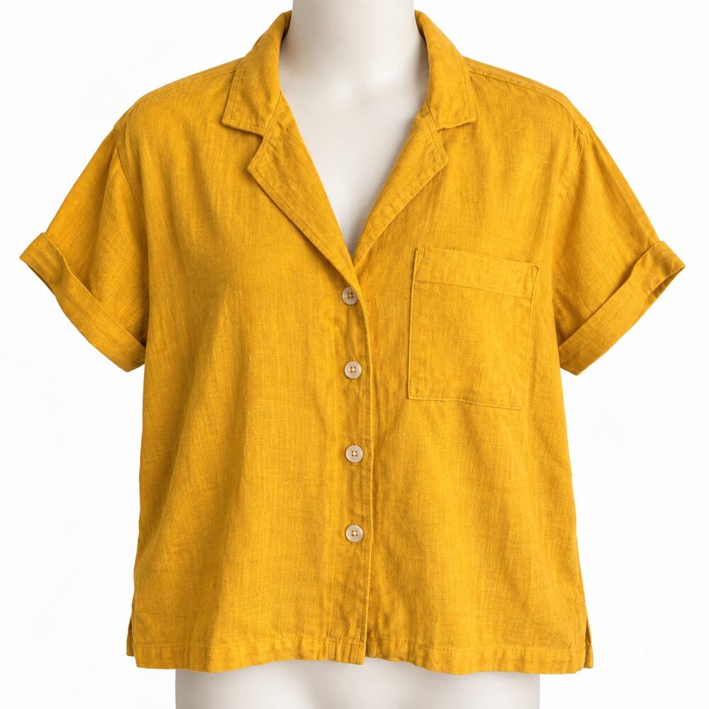 Banana Republic Linen Blend Mustard Yellow Button Front Shirt Women's S